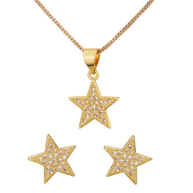 Collar set estrella dorada pave