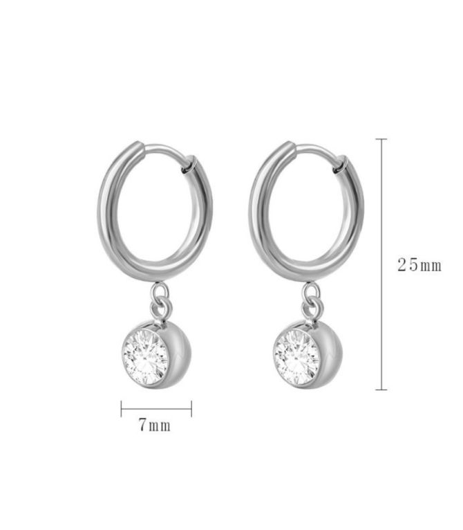 Aretes silver diamond round