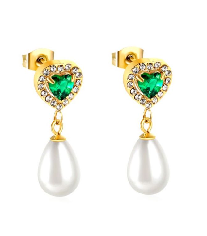 Aretes corazón y perlas