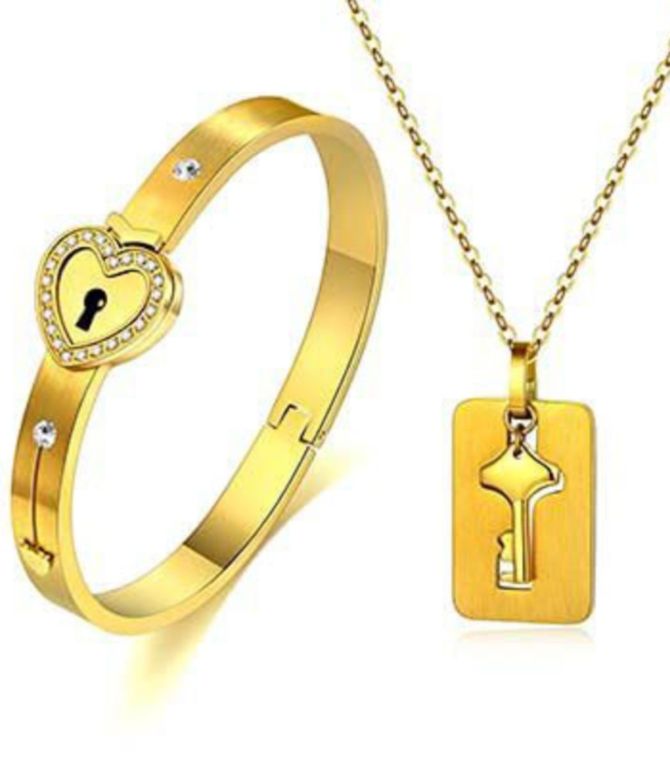 Brazalete y collar gold love lock