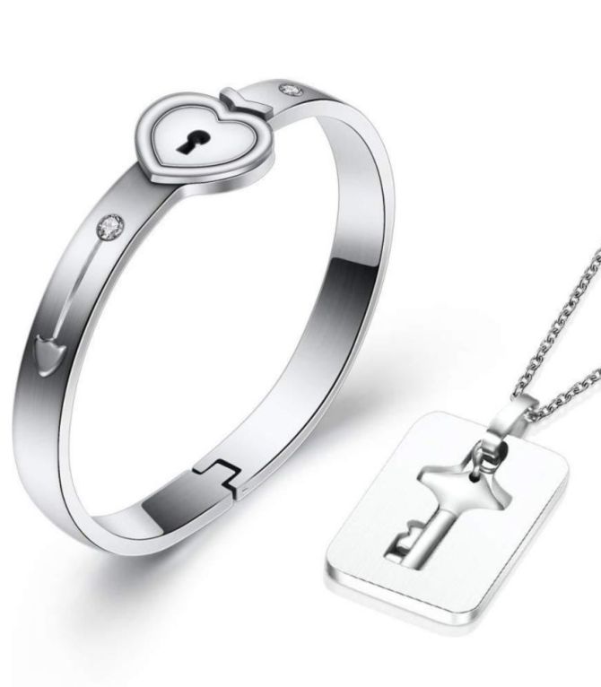 Brazalete y collar silver love lock