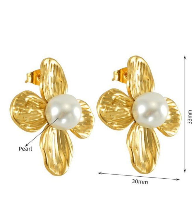 Aretes flor con perla