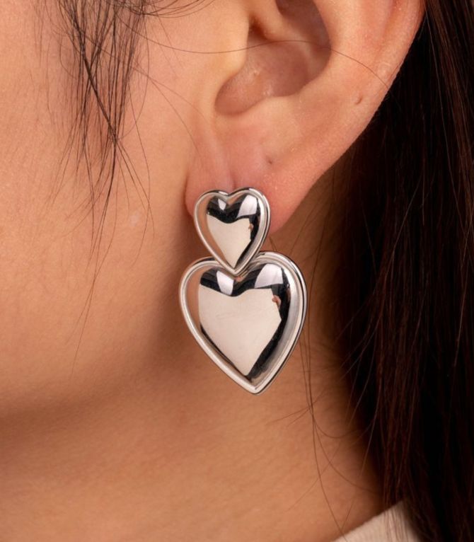 Aretes plata doble corazón