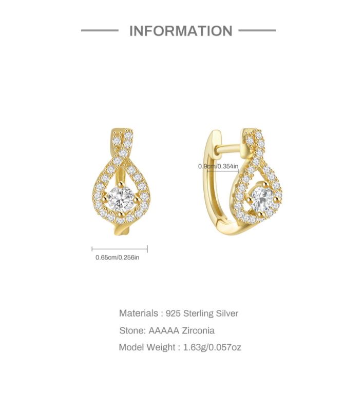 Aretes S925 gold drop shaped