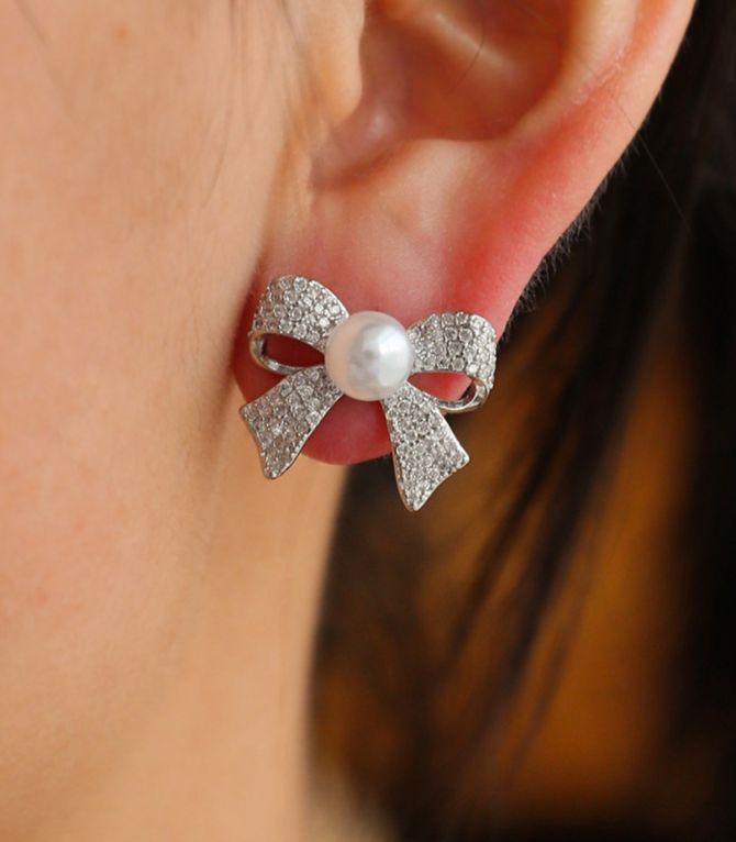 Aretes silver bow pearl