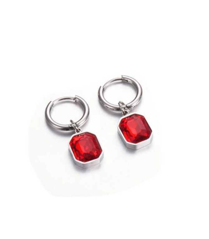 Aretes silver red square glass