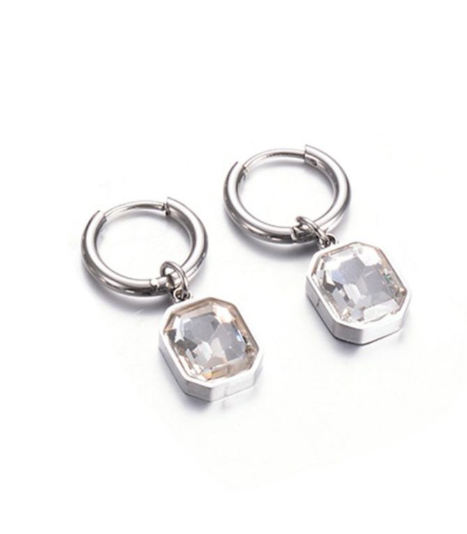 Aretes silver white square glass