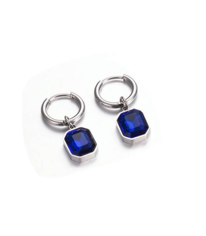 Aretes silver sapphire square glass