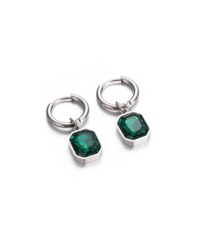 Aretes silver green square glass