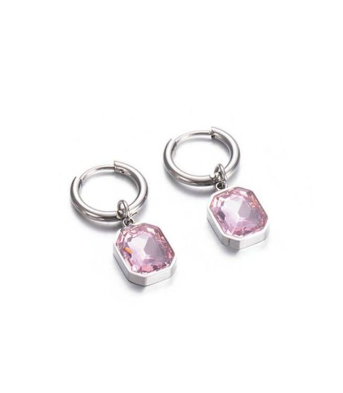 Aretes silver pink square glass