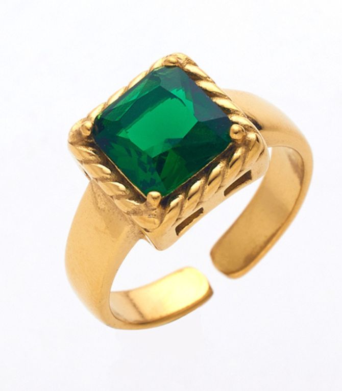 Anillo gold green square diamond