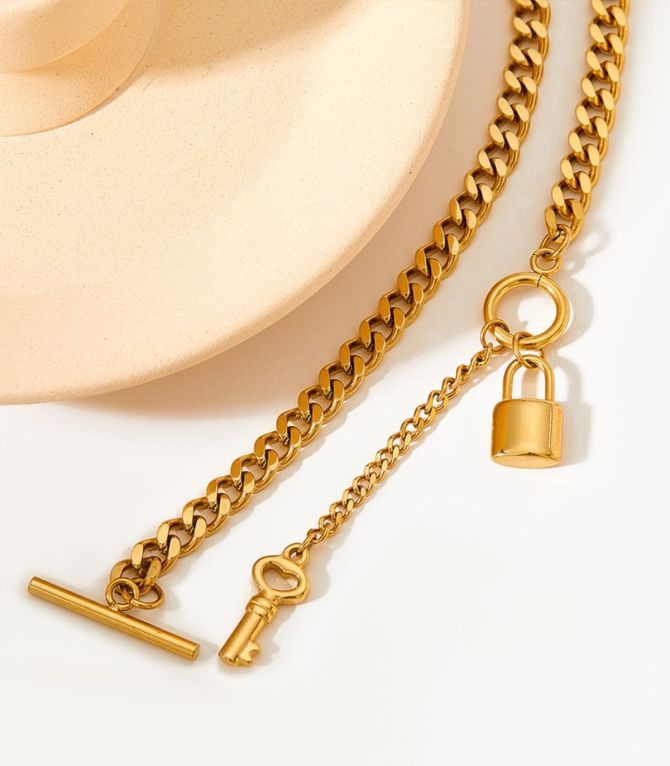 Collar gold lock key ot clasp Y