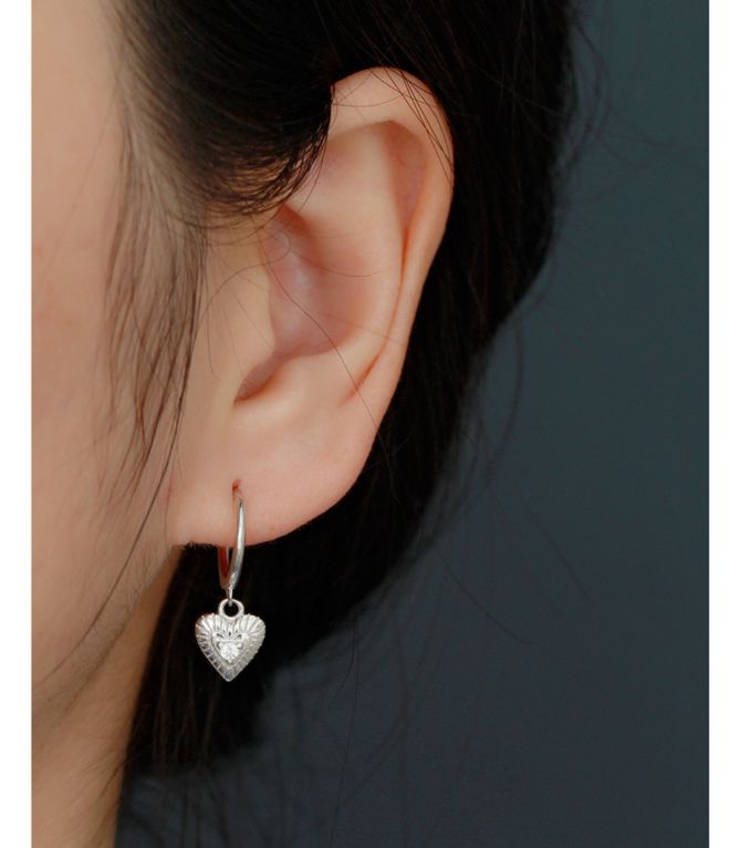 Aretes S925 diamond heart hoop