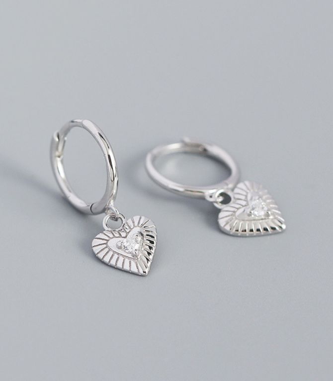 Aretes S925 diamond heart hoop