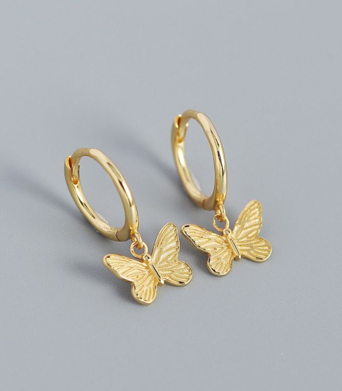 Aretes S925 gold butterfly hoop