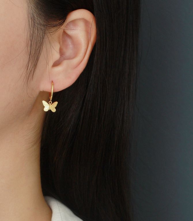 Aretes S925 gold butterfly hoop