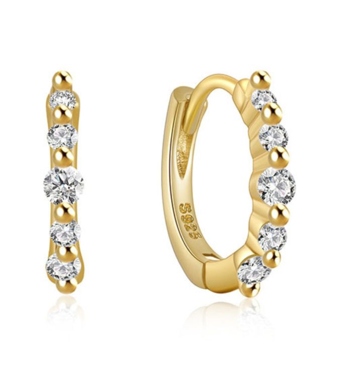 Aretes S925 gold diamond round