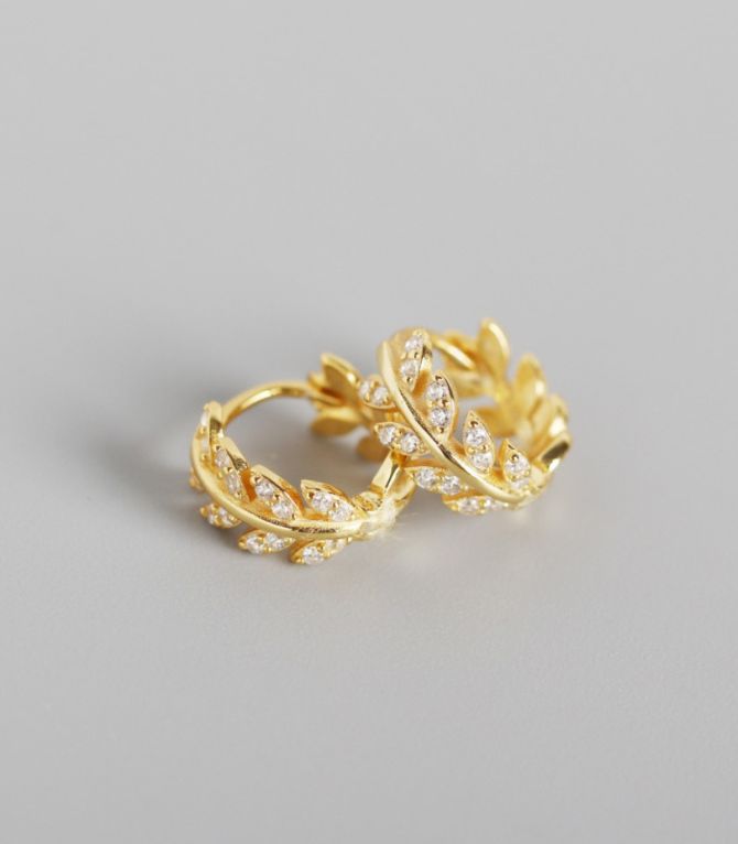 Aretes S925 gold diamond olive leaf