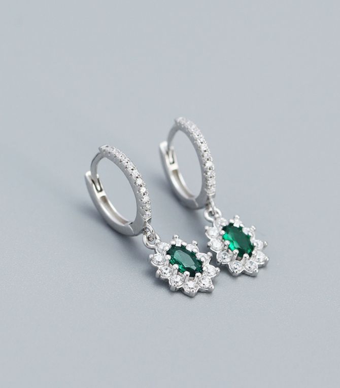 Aretes S925 green diamond geometric