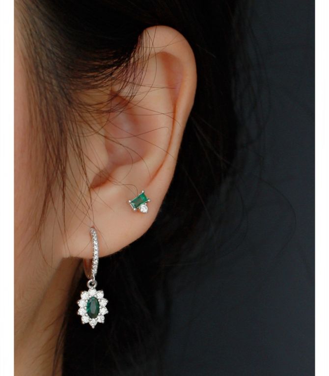 Aretes S925 green diamond geometric