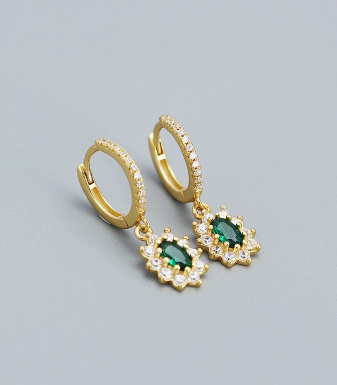 Aretes S925 green gold diamond geometric