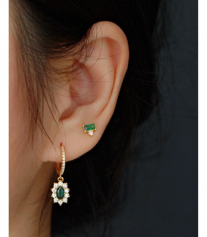 Aretes S925 green gold diamond geometric