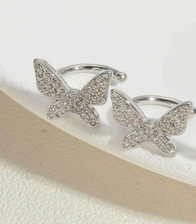 Aretes par silver ear clip butterfly