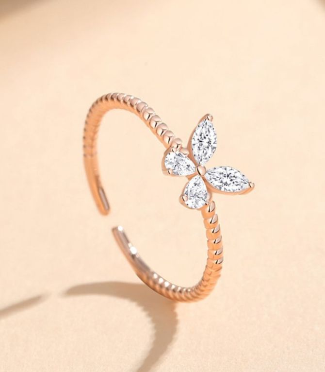 Anillo S925 gold diamond butterfly