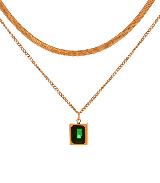 Collar double zirconium green square