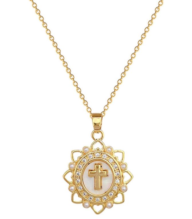 Collar gold diamond shell cross