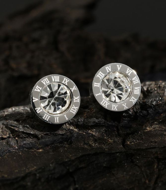 Aretes silver diamond round