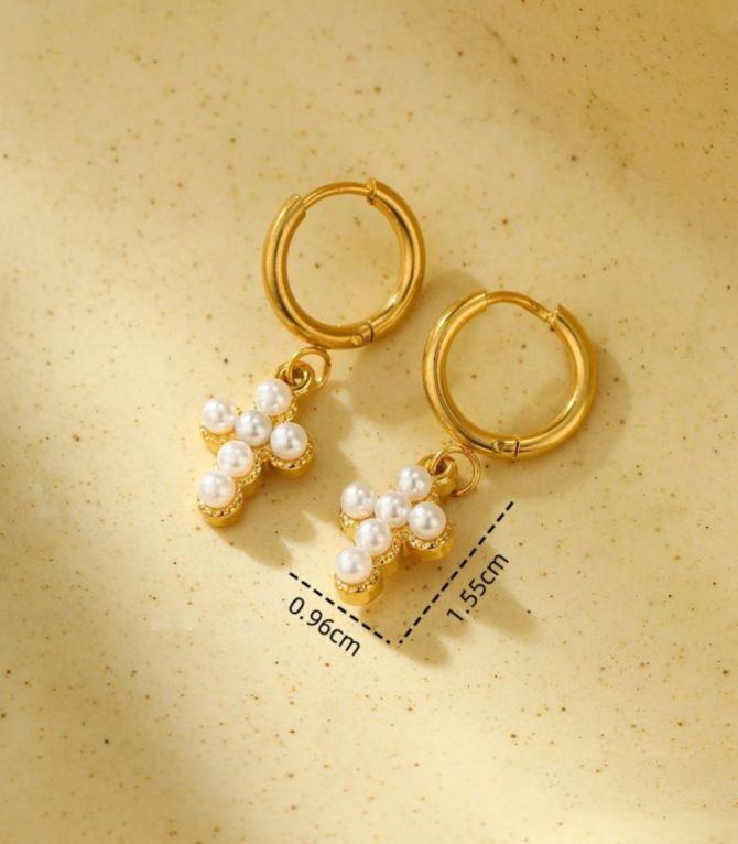 Aretes pearl cross hoop