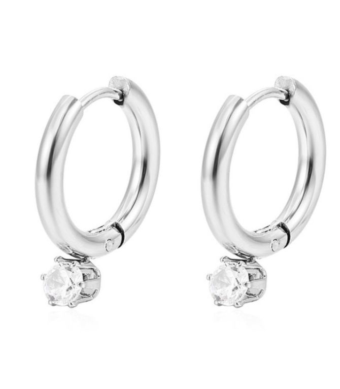 Aretes silver diamond round