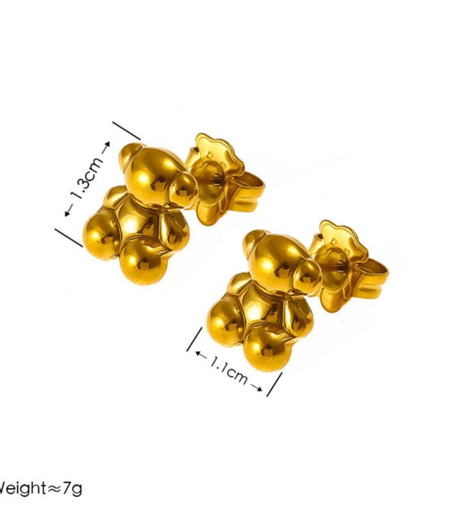 Aretes oso 18k gold 3d glossy bear