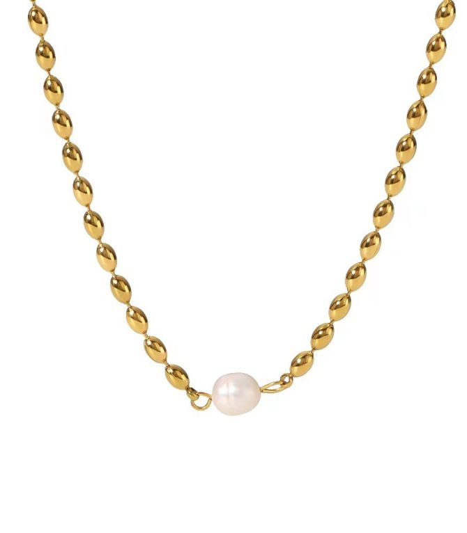 Collar gold pearl rice bead