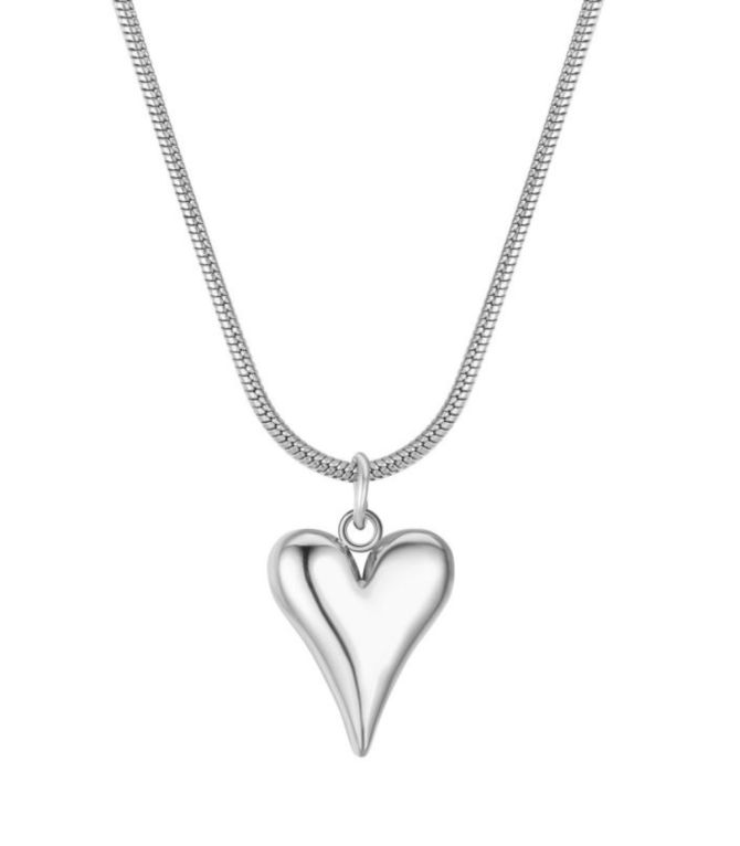 Collar silver polished heart