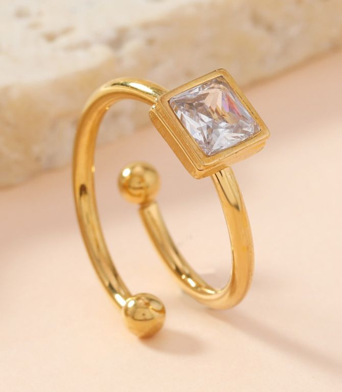 Anillo steel diamond square