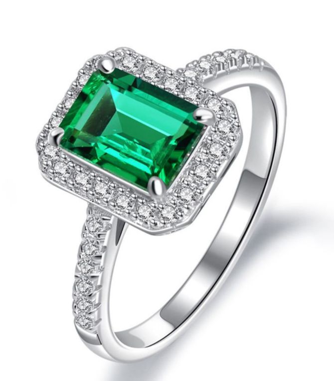 Anillo silver green square 7