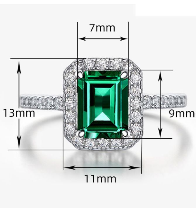 Anillo silver green square 7