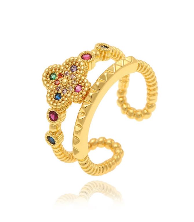 Anillo gold colorful flower