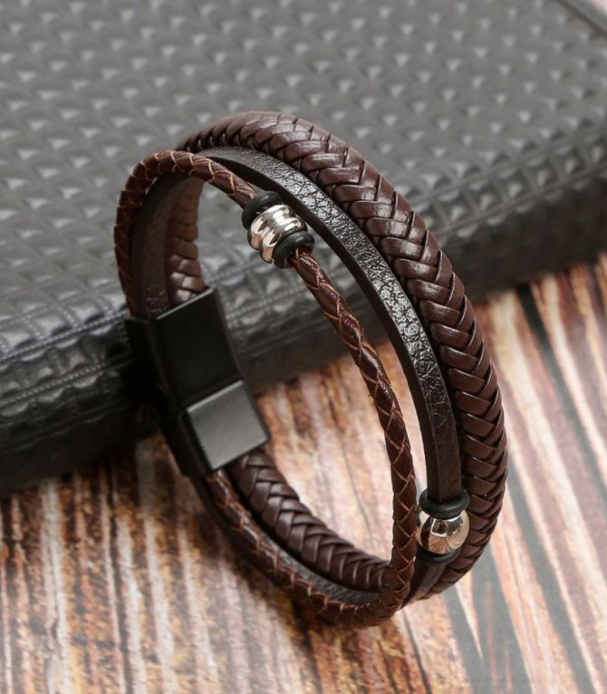 Brazalete brown cowhide braided