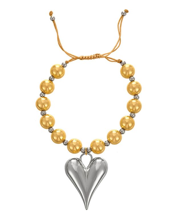 Brazalete bicolor corazon plata