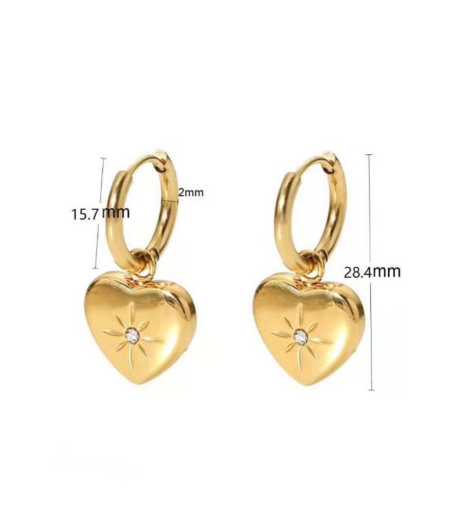 Aretes gold diamond heart hoop