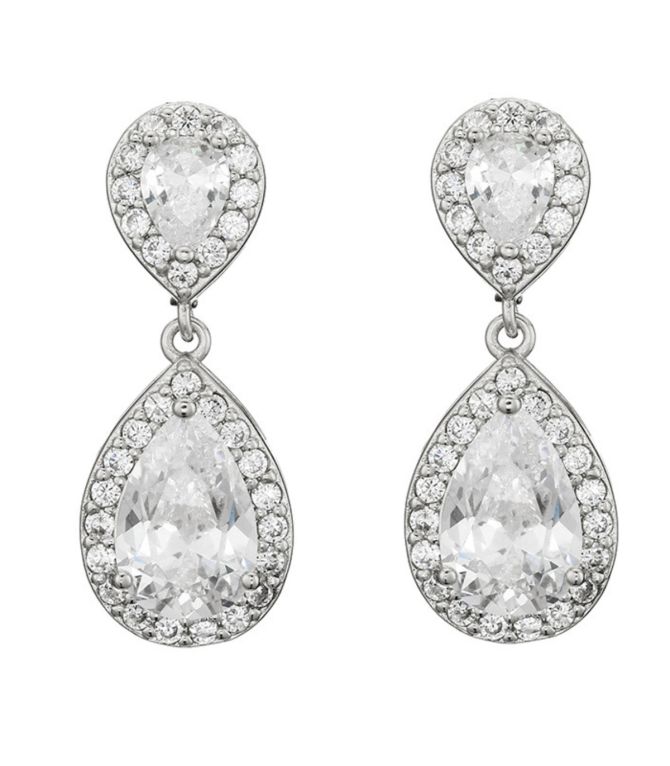 Aretes silver diamond teardrop