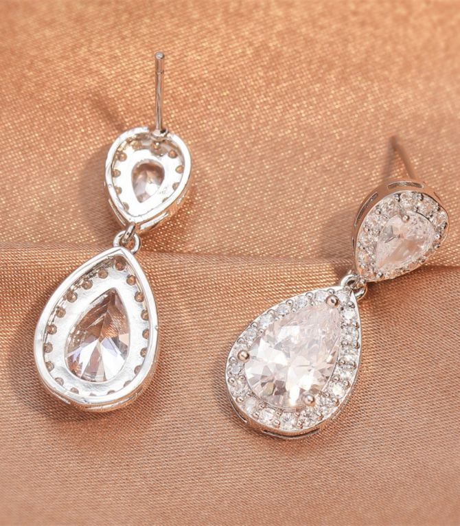 Aretes silver diamond teardrop