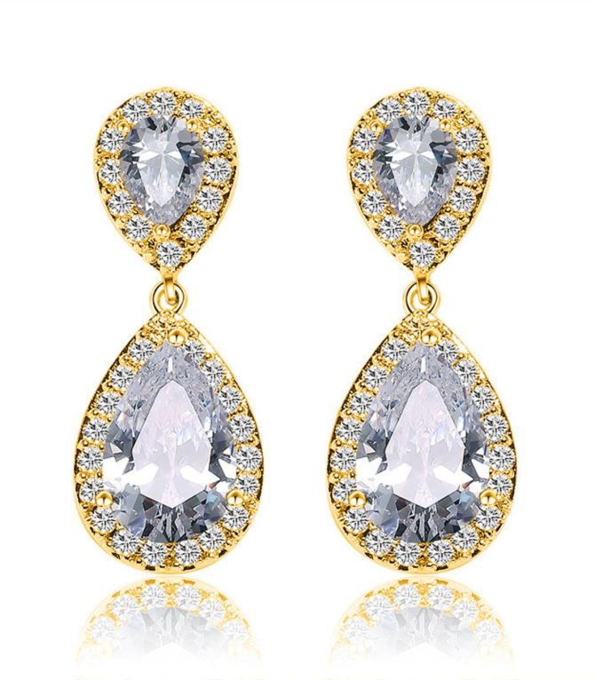 Aretes gold diamond teardrop