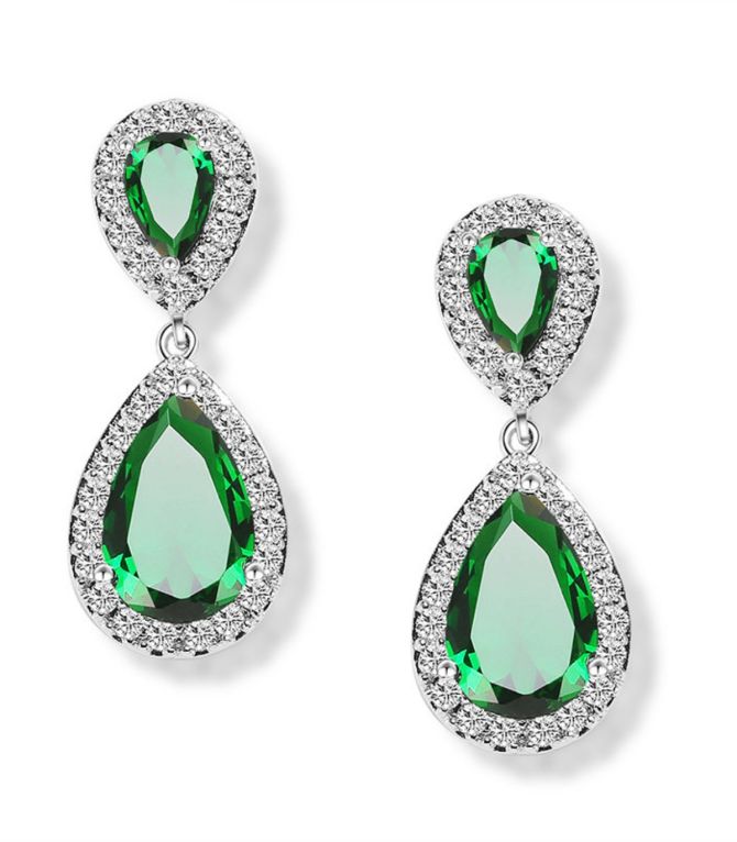 Aretes green diamond teardrop