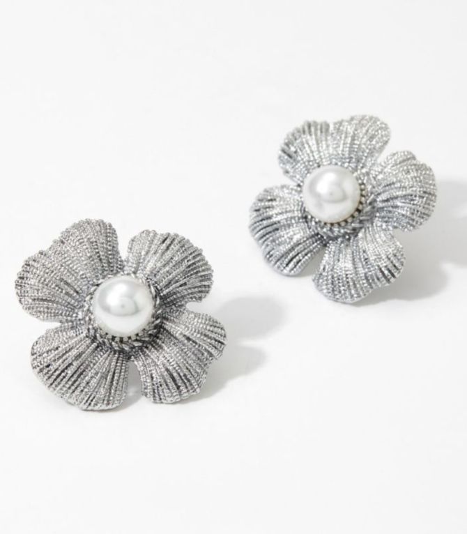 Aretes silver pearl flower