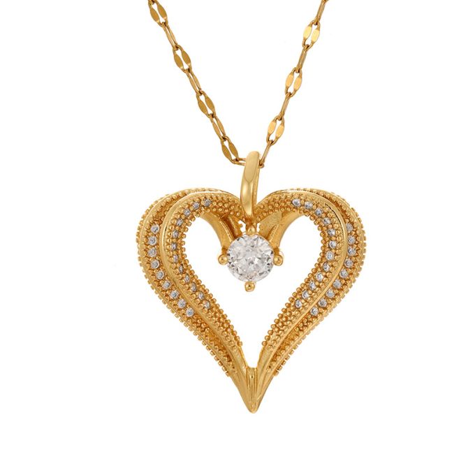 Collar gold zirconium hollow heart