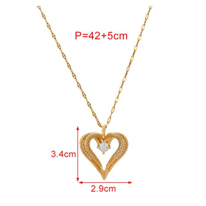 Collar gold zirconium hollow heart